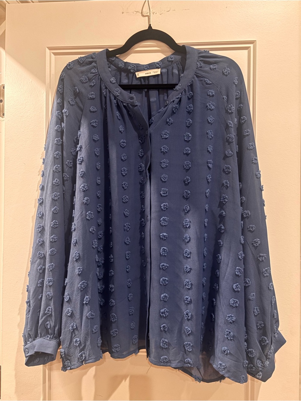 Women’s Navy Textured Dot Blouse - Mango